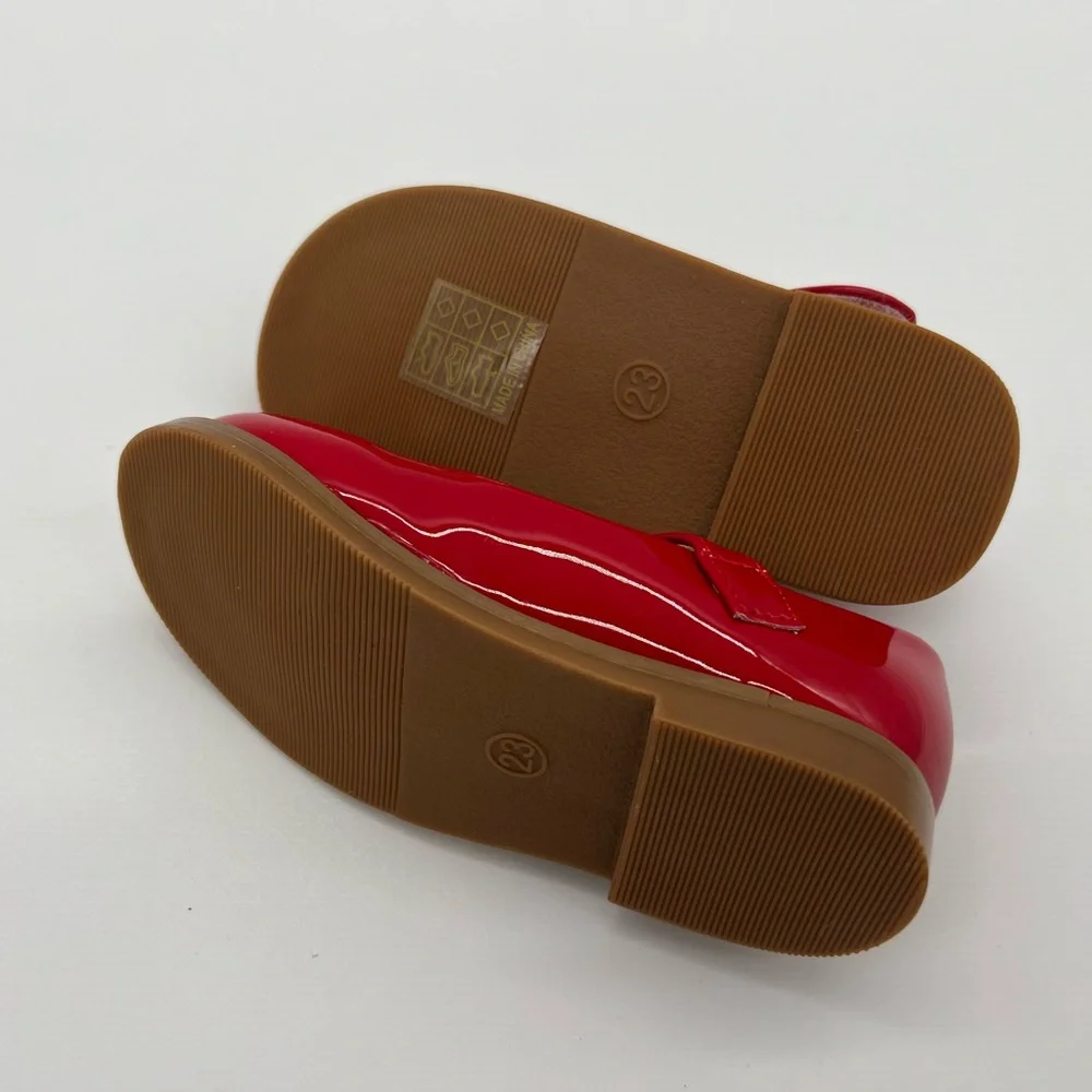 Isinser Girls Flats School Uniform Shoes Ceremony Dress Shoes Casual Shoes RED